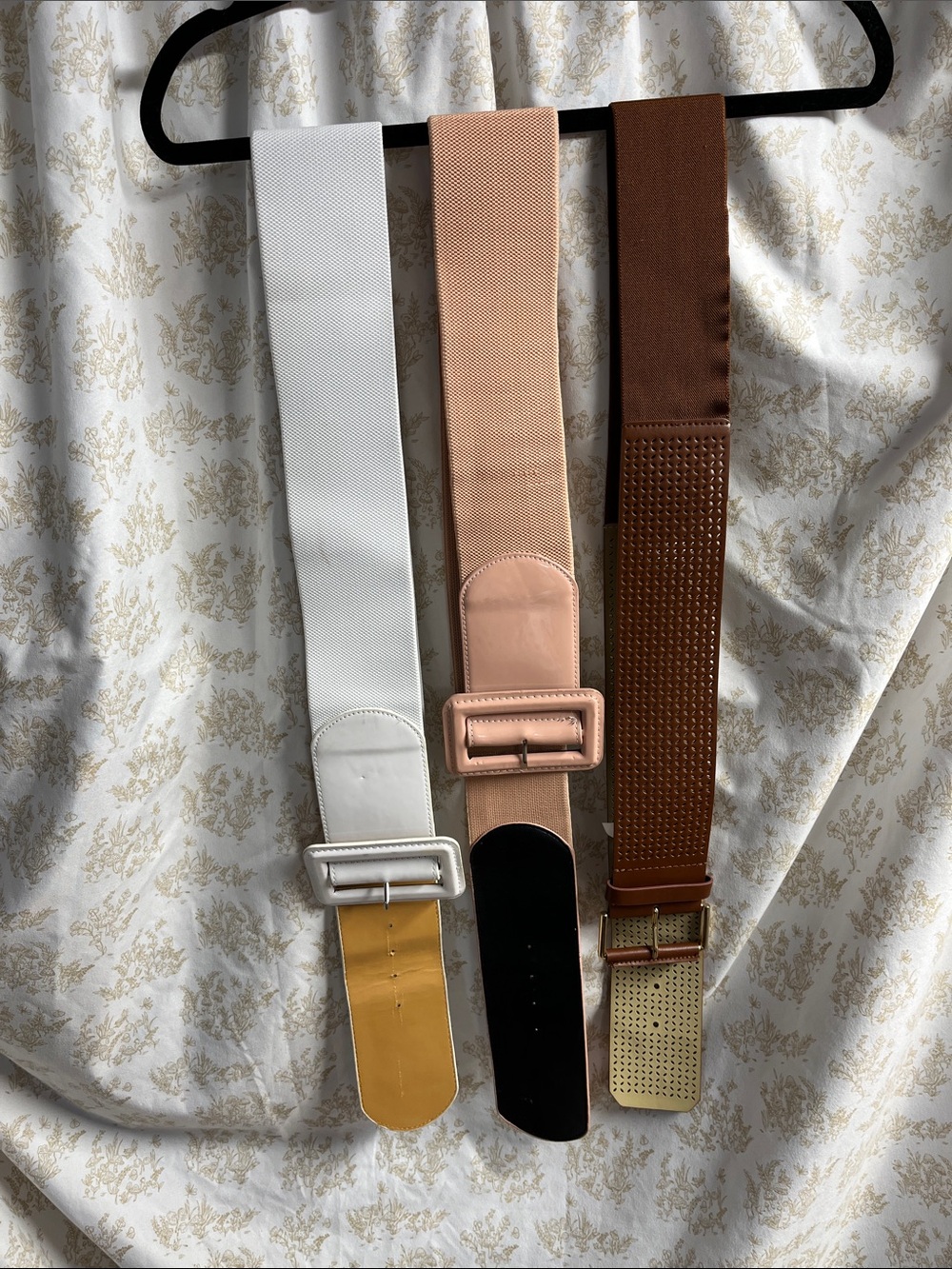 3 Women's Elastic Stretch Belts - White, Nude, Brown
